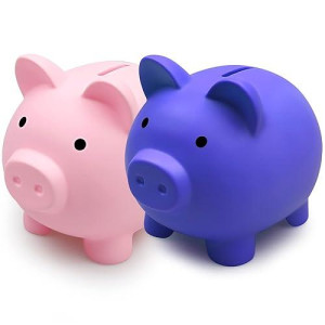 Aufind 2 Pack Cute Piggy Bank, Unbreakable Plastic Pig Money Bank, Large Size Pig Money Box Coin Bank For Girls Boys Kids Practical Gifts For Birthday