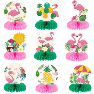 Lingxiu 9 Pieces Flamingo Themed Party Decoration Supplies Summer Hawaiian Tropical Aloha Honeycomb Centerpieces Table Toppers Decorations For Girl Birthday Luau Beach (Rz0050)
