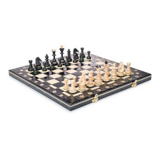 Beautiful Handcrafted Wooden Chess Set With Wooden Board And Handcrafted Chess Pieces - Gift Idea Products (16'' (40 Cm) Black), Beige