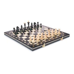 Beautiful Handcrafted Wooden Chess Set With Wooden Board And Handcrafted Chess Pieces - Gift Idea Products (16'' (40 Cm) Black), Beige