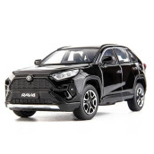 Tgrcm-Cz Compatible For 1:32 Diecasting Alloy Rav4 Car Model Toy Car,Front Wheel Steering Car With Lights And Sound, Open Door For Kids Gift, Children Birthday Gift Black