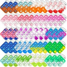 60Pcs Christmas Mini Pop Push Keychain Fidget Toy Pack, Mini Pop Push Bubble Fidget Sensory Toys, Toys For Kids Adult Gifts