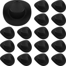 20 Pieces Plastic Mini Western Cowboy Cowgirl Hat Miniature Cute Doll Hat Party Dress Hat For Dollhouse Decoration (Black,Cute Style)