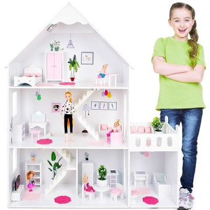 Green Series Kinderplay | Wooden Dollhouse | Wood Doll Houses | Wooden Doll House | Doll House 4-5 Year Old | Dollhouses | Big Doll House | Large Doll House | Wood Dollhouse Gs0023B-1