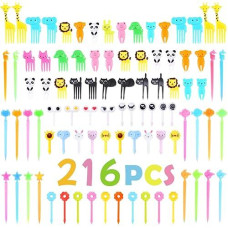 Fatloda 216 Pcs Animal Food Picks For Kids, Fun Bento Picks, Cute Cartoon Animal Fruit Food Toothpicks, Lunch Bento Box Picks