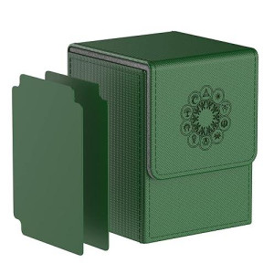 Mixpoet Deck Box Compatible With Mtg Cards, Trading Card Case With 2 Dividers Per Holder, Large Size For 100+ Cards - The Elementals (Green)