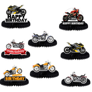 Motorcycleamotorbike Happy Birthday Honeycomb Centerpieces Extreme Soprts Racing Motocrossadirt Bike Theme Decor For Motorcycle Rider Man Boys Teen 1St Birthday Party Baby Shower Supplies Decorations