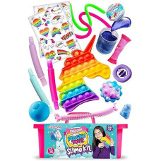 Girlzone Unicorn Fidget Slime Surprise Kit For Girls, Sensory Fidget Toys And Slime For Girls Set With Premade Kids Slime, Pop It And Stress Ball