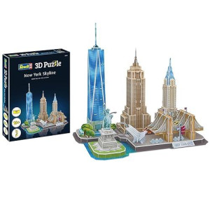 Revell New York City Skyline 3D Puzzles For Adults And Kids Ages 10 Years And Up Arts Crafts Building - Statue Of Liberty, Empire State Building, Chrysler Building - 123 Pieces