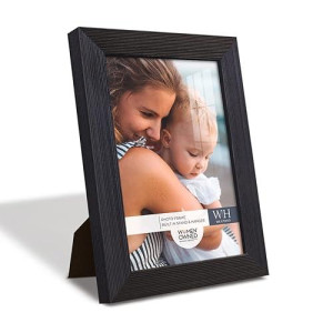 Renditions Gallery 5X7 Inch Picture Frame Modern Style Wood Pattern And High Definition Glass Ready For Wall And Tabletop Photo Display, Black Frame