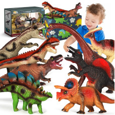 8 Pcs Dinosaur Toys With Storage Basket For Kids 3-5,12 Inches Realistic Dinosaur Figures Including T-Rex Triceratops,Large Soft Dinosaur Toys Set ,Dinosaur Party Favor,Gift For Toddlers Boys