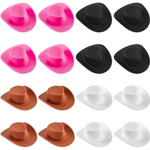 20 Pieces Plastic Mini Western Cowboy Cowgirl Hat Miniature Cute Doll Hat Party Dress Hat For Dollhouse Decoration (Pink, White, Brown, Black,Cute Style)