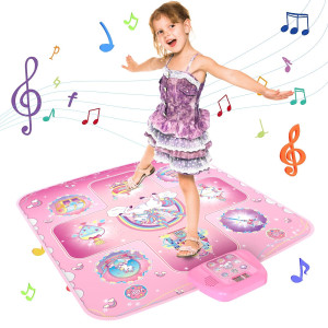 Girlshome Dance Mat - Unicorn Toys For Girls Electronic Dance Pad With 5 Game Modes, Built-In Music, Touch Sensitive Light Up Led Kids Musical Mat, Christmas & Birthday Gift For Toddler Girls 3-12