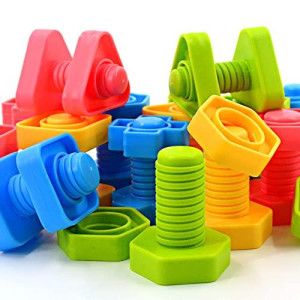 Tomyou 32 Pcs Shapes Nuts And Bolts Stacking Toys - Stem Color Sorting Learning Games - Montessori Building Construction Kids Matching Game For Preschoolers - Construction Fine Motor Skills For Kids