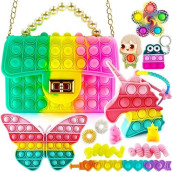 Exun Pop Purse Fidget Pack Toy, Push Bubble Crossbody Cute Princess Handbags Shoulder Bag Keychain Sensory, 3+ Year Old Birthday Gifts For Kids Girl, Christmas Stocking Stuffers