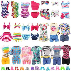 Barwa 10 Sets Doll Clothes Including 5 Bikini Swimsuits 5 Outfit Tops And Pants With 10 Shoes For 11.5 Inch Dolls