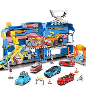 Kids Toys Cars Playset For Boys, Toddler Toys For 3 4 5 6 Year Old Boys, Racing Car Garage Toys With Race Track, 5 Themed Cars, Stickers, Lights And Sounds, Christmas Birthday Gifts For Boys