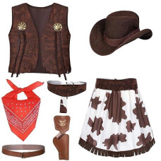 Togrop Cowgirl Costume For Girls 6Pcs Set Kids Dress Up Birthday Halloween Party Cosplay 8-10 Years