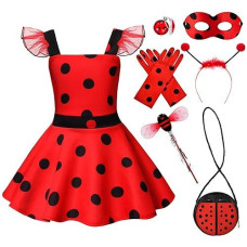 Ladybug Dress Costume For Girls With Polka Dots Tutu Dress Halloween Birthday Dress Up Pretend Play For Kids 3-8 (4-5T)