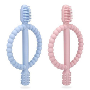 Baby Teething Toys With Easy-Hold Handle, Silicone Infant Toothbrush, Textured On Both Sides Helps Massage, Soothe Sore Gums, Teething Toys For Babies 0-6 Months, Teeher For Babies 6-12 Months