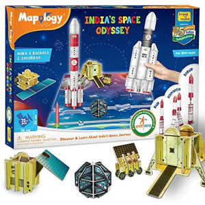 Imagimake Mapology - ISRO Indias Space Odyssey Includes Mission chandrayaan Rocket & Satellite Model Making Sets Astronaut & Space Toys Educational Toy Puzzle - 7+ Years 3D Puzzle Building Set