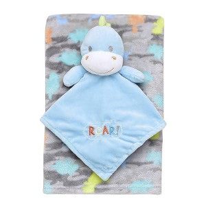 Baby Starters 2-Piece Snuggle Buddy Toy Rattle And Plush Baby Blanket Gift Set For Newborns And New Moms (Blue Camo, Dino, 30"X34")