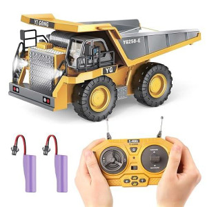 Prepop Rc Dump Truck Toy For Kids, Remote Control Construction Toys Vehicle With Metal Bed And Light/Music, Birthday Gifts Ideas For Boys Age 6 7 8 9 10 Year Old And Up