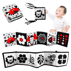 Double-N 2Pcs Black And White High Contrast Baby Toys 0-6, 6-12 Months Soft Baby Cloth Book For Newborn Brain Development Toys Tummy Time Crib Toys Stroller Folding Interactive Toys For Babies