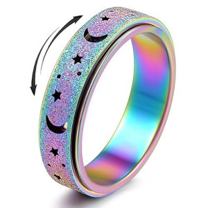 Mhwtty Anxiety Ring For Women, Titanium Stainless Steel Fidget Spinner Ring Thumb Rings Gift For Women Rainbow Size 9
