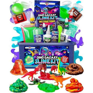 Original Stationery Dino Galaxy Slime Kit For Boys, Glow In The Dark Slime Kit With Dino Toys & Awesome Add-Ins, Fun Slime Making Kit & Xmas Gift Idea