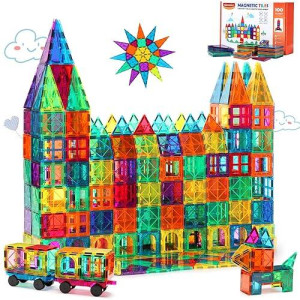 Gemmicc Magnetic Tiles Building Blocks For Kids, Stem Approved Educational Toys,3D Magnet Puzzles Stacking Blocks For Boys Girls,100 Pcs Advanced Set With 2 Cars