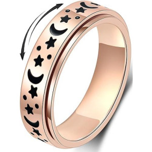 Mhwtty Anxiety Ring For Women Moon Star Fidget Ring Stainless Steel Spinner Rings Gift For Women Men Rose Gold Size 10