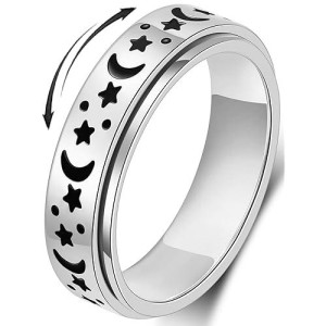 Mhwtty Anxiety Ring For Women Fidget Ring Stainless Steel Spinner Rings Moon Star Fidget Rings Gift For Women Men Silver Size 6
