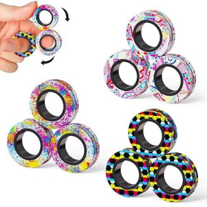 9Pcs Magnetic Rings Fidget Toys Set, Idea Adhd Fidget Stress Toy Pack, Adult Fidget Spinner Rings For Anxiety Relief Therapy,Easter Basket Stuffers For Teens Kids Gift 8 9 10 11 12 13 Year Old Boy