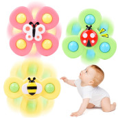 Suction Cup Spinner Toy For Baby 1 2 Year Old , 3Pcs Spinner Sensory Toys For Toddlers 1 3, Cartoon Baby Fidget Spinners Toys 12 Months Kids, High Chair/Dining Table/Window/Travelling (Colorful)