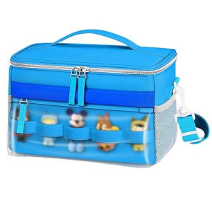 Kenobee Travel Bag For Toniebox And Yoto Player, Large Capacity Audio Player Carry Case, With Transparent Bag For Tonies Figures, Mesh Pocket For Player Cards And Creative Tonies Characters, Blue