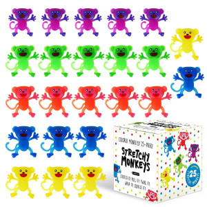 [25 Pack] Stretchy Monkey Sensory Toys For Improved Focus - Kid Safe Colorful Fidget Toy Pack - Soothing Stimulation Stretchy Toys - Toddler Fidget Toys To Curb Bad Habits - Fidget Toys For Kids