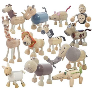 Tekor Bendable Wooden Animals Toys (Set Of 12) - Early Education Development Farm & Jungle & Safari Wooden Toy Animals For Kids. Fun Montessori Smooth Natural Wood Animal Toys For Girls And Boys