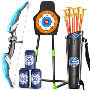 Temi Bow And Arrow Set 4-8,Kids Archery Set With Led Lights Includes 10 Suction Cup, Quivers & Standing Target, Outdoor Toys For Boys & Girls Ages 3-12 Years Old