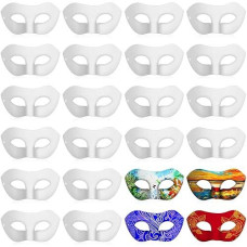 Leyndo 24 Pack Paper Mache Art Masks Half Face White Craft Masks Diy Blank Masks Mardi Gras Cosplay Party Masquerade Mask (Modern Style)