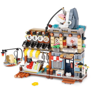 Qlt Japanese Street View Seafood Store Mini Building Blocks, Moc Creative Japanese Toys For Girls 6-12 Years Old, 790 Pcs Simulation Architecture Construction Toy, Gift Idea For Kids Adults