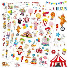 Cute Carnival Circus Stickers 820 Count Party Goodie Gifts Bags Decor Red White Elephant Clown Adhesive Stickers for Girls Boys Birthday Invitations Art Craft Decorations School Game Class Rewards