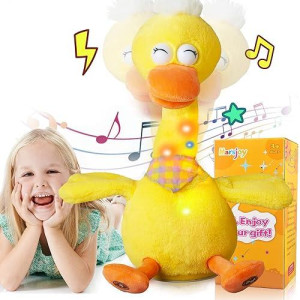 13" Talking Dancing Duck, Repeating What You Say Mimicking Recording Plush Baby Toy Musical English Song Singing Talking Glowing Animated Twisting Gift Of Lighting Up Toy For Boy Kid