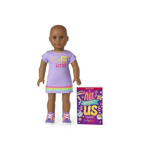 American Girl Truly Me 18-Inch Doll #114 With Brown Eyes, Without Hair, Deep Skin, Purple Printed T-Shirt Dress, For Ages 6+