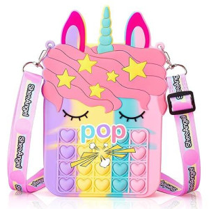 Pop Purse-Unicorn Purse For Girls And Women Shesangel Big Sensory Silicone Cartoon Bag With Pop Fidget Toy For Adhd Anxiety Suitable For Kids And Adults