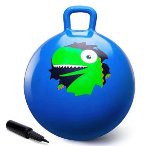 Zoojoy Hopper Ball, Hopping Toys For Kids, 18Inch Bouncy Ball With Handle For Boys Girls Aged 3-8, Inflatable Dinosaur Bounce Hopper Toy With Pump