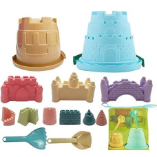 Iokuki Sand Castle Toys For Beach - Toddler Beach Toys With Sand Castle Buckets, Sand Castle Molds, Sand Shovel And Rake, Sand Castle Kit With Mesh Beach Bag For Travel 14 Pcs
