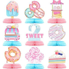 Tarklanda 9Pcs Donut Two Sweet Birthday Party Decorations,Donut Grow Up Honeycomb Centerpieces 3D Table Honeycomb 2Nd Birthday Theme Party Decoration For Girls Baby Shower Party Photo Prop Supplies
