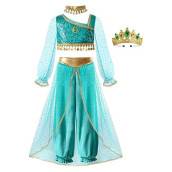 Relibeauty Princess Toddle Costumes For Girls Arabian Long Sleeves Dress Up Holloween Party Birthday With Collar And Crown,6-7/120
