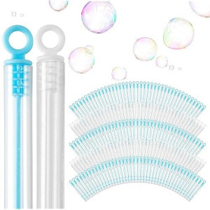 Wedding Bubbles Bulk - Circle Top Wands (100 Count) 50 Blue & 50 White, Individual Mini Bubble Wand Favors For Shower Or Gender Reveal, Celebration Party Favor For Guests - Stock Your Home
